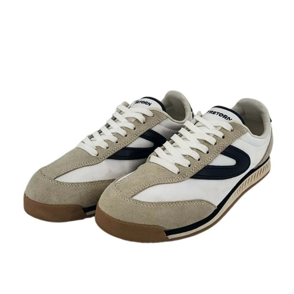 Tretorn Rawlins 2.0 Sneakers Womens 6.5 White Beige Navy Retro Trainers EUC